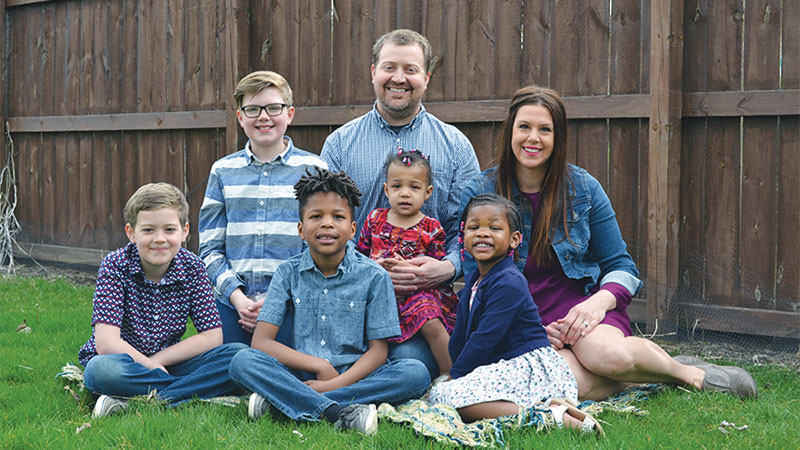 Audrey (far right) with husband, Aaron, and their five children.