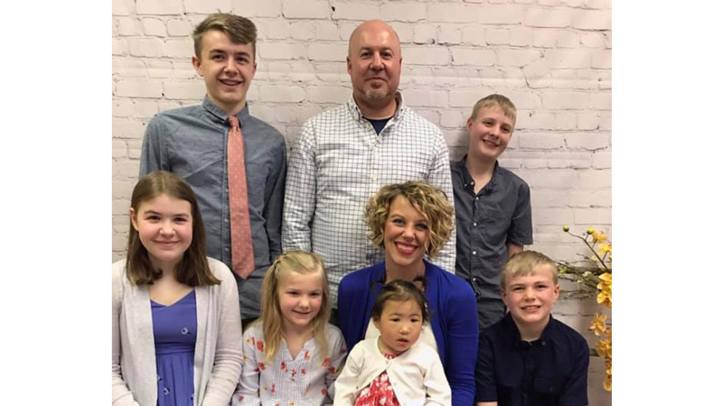 The Todd family. Back row: Brayden, Mike, and Isaiah. Front row: Bethany, Skylar, Audrey, Selah, and Jonah.