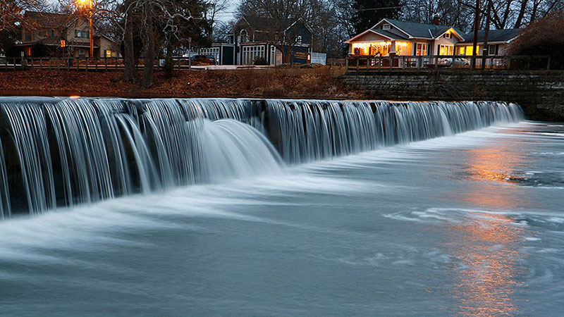 The 0.5-acre Waterfalls Area provides a soothing respite among the waterfall and majestic sycamore trees. Photo courtesy of Hancock Park District.