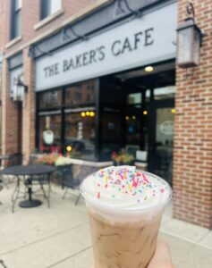 A coffee in front of Baker's Cafe