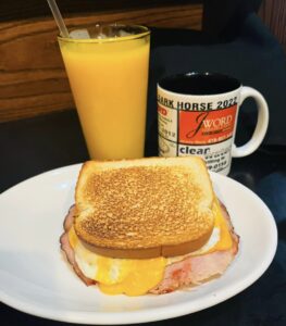 Sandwich, juice and coffee
