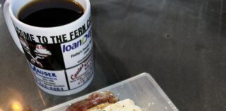 Waffle, bacon and coffee