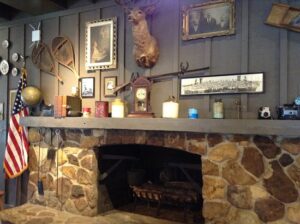 fireplace with deer head