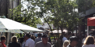 Community members at Latham Courtyard